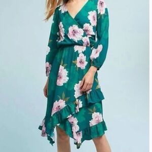 Plenty by Tracy Reese Green and Pink Floral Faux Wrap Dress